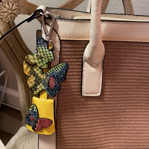 Purse Handbag Natural Ivory Tan Butterflies Summer - Picture 7 of 15